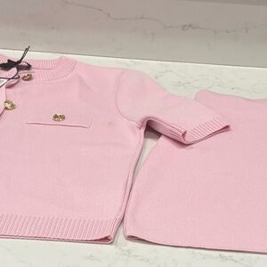 Zara Light Pink Knit Ensemble with Gold Accents